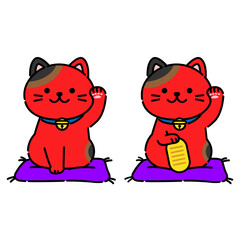 つぶらな瞳の赤い招き猫のイラスト