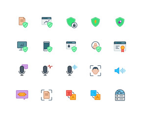 Collection of UI UX linear icons and color icons. Cloud, Security, Service, Safe. Set of cloud platform symbols drawn with thin contour lines. Vector illustration.