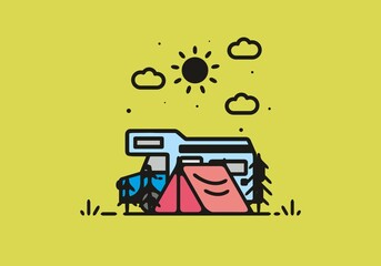 Simple camper van camping illustration