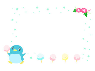 ペンギンの夏フレーム（わたあめ）