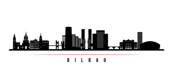 Bilbao skyline horizontal banner. Black and white silhouette of Bilbao, Spain. Vector template for your design.