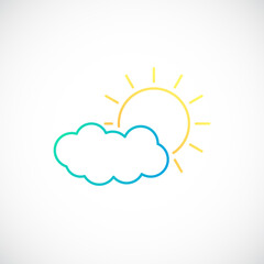 Sun and cloud icon in line style. Sunny weather emblem. Vector illustration.