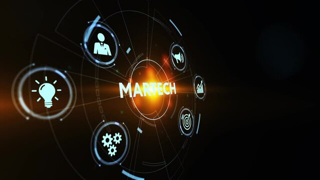 Martech marketing technology concept on virtual screen interface. Business, Technology, Internet and network concept.