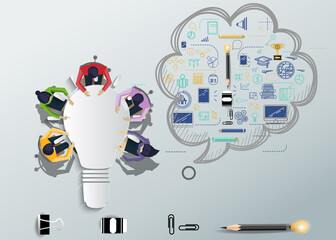 Businessman and Lady Brainstorm for Success with lamp - Sketch plan Business icon various - Creativity modern Idea and Concept illustration Infographic template.