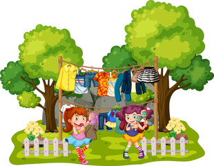 Two girls singing and dancing in the park