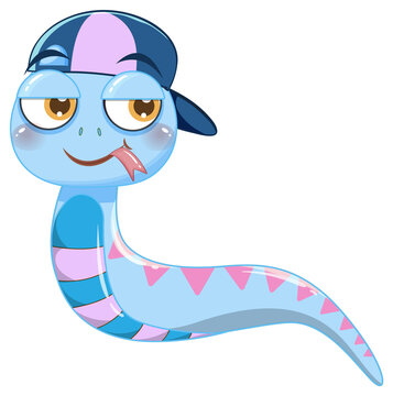 Cute blue snake in cartoon style