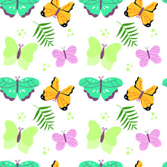 Naklejka na ściany i meble Butterfly set seamless pattern. Colorful cartoon vector repeat background. Hand drawn spring summer design element. Digital paper, wrapping fabric, skinny tumbler