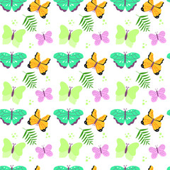 Butterfly set seamless pattern. Colorful cartoon vector repeat background. Hand drawn spring summer design element. Digital paper, wrapping fabric, skinny tumbler