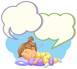 Speech bubble template with girl sleeping