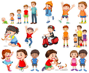 Happy children in different actions