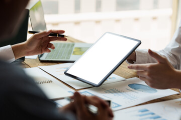 Business team meeting present finance growth and making plan to future. Finance managers task concept.