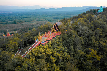 Aerial view of Wat Doi Prachan Mae Tha or Wat Phra That Doi Phra Chan in Lampang, Thailand