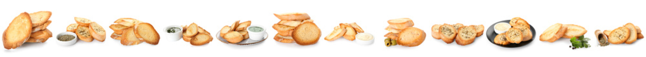 Set of tasty croutons isolated on white