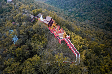 Aerial view of Wat Doi Prachan Mae Tha or Wat Phra That Doi Phra Chan in Lampang, Thailand