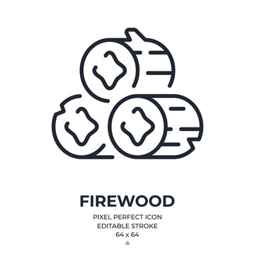 Firewood editable stroke outline icon isolated on white background flat vector illustration. Pixel perfect. 64 x 64.