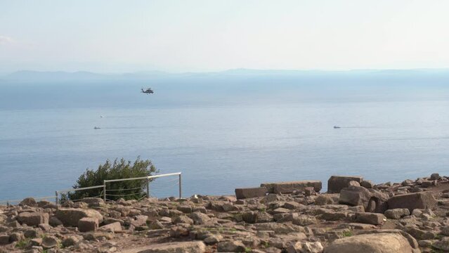 NATO military helicopter off the coast of Turkey near the Greek island of Lesvos.