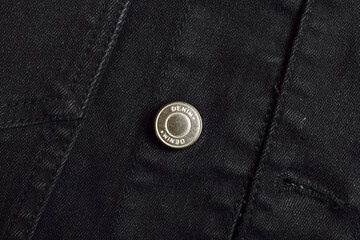 Metal Button of Black Denim Jacket