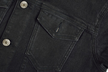 Closeup of Black Denim Jacket pocket