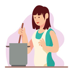 woman cooking with pot