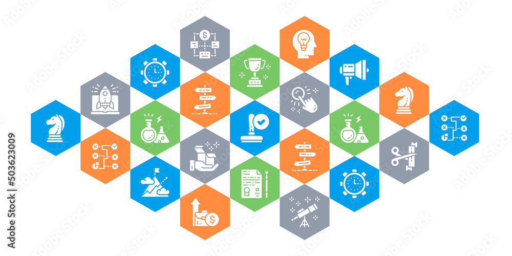 Poster start up line design web banner. time management, idea generation, presentation illustration concept