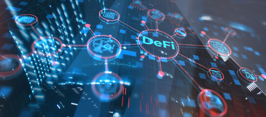 DeFi Decentralized Finance. Technology blockchain cryptocurrency concept