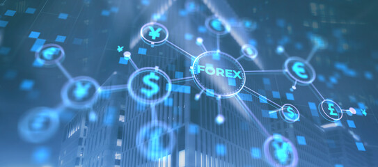 Forex Market Investment Trading Concept on modern city background
