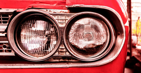 Close up headlamp retro car
