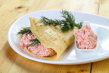 Pancake with crab and cream