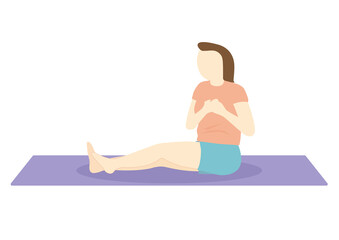 お尻歩きをするダイエット中の女性　マット有り・表情無し