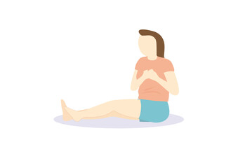 お尻歩きをするダイエット中の女性　マット無し・表情無し