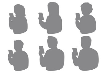 スマートフォンを見る老若男女6人シルエットセット