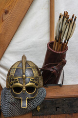 viking helmet with kettlebell and quiver with arrows