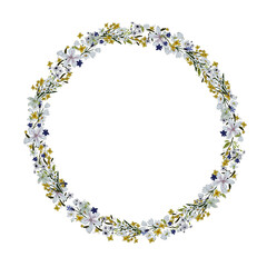 Vector floral wreath. Hand drawn flowers arrange in round border