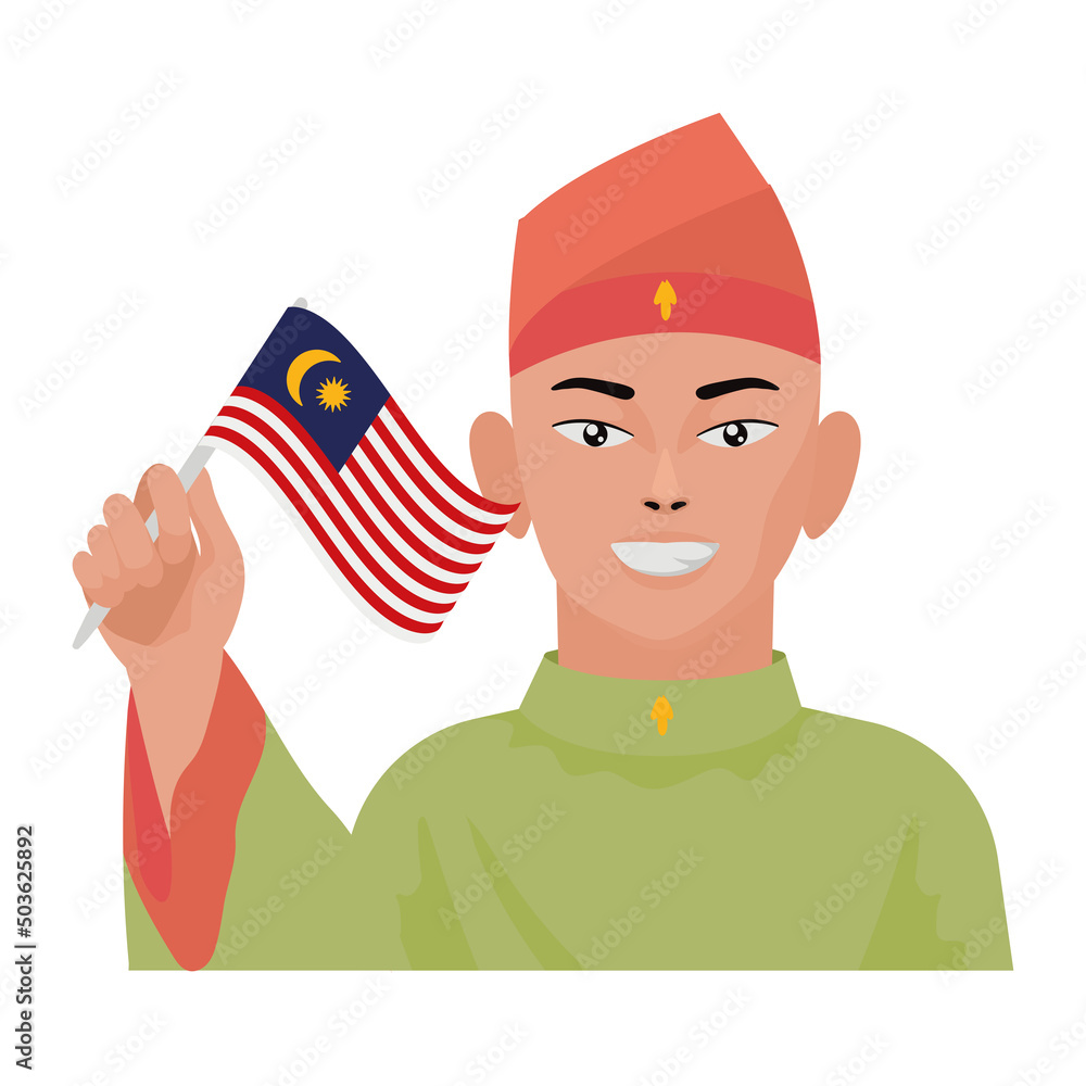 Poster malayan man waving flag