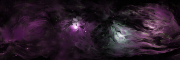 panorama of a nebula with stars, dust and gas (colourful 3d space environment illustration background, hdri panorama banner) © dottedyeti