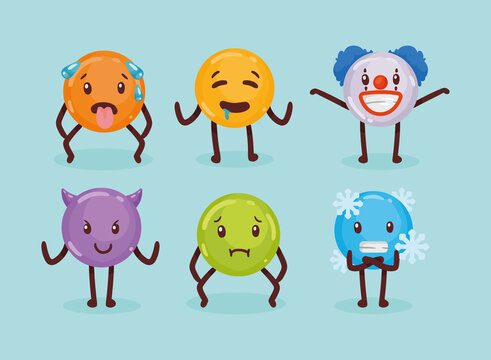 six emoticons characters icons