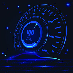 Blue speedometer car. Digital speedometer. Racing velocity background. Abstract Visual Vector.