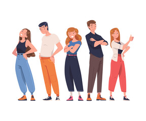 Team with Young People Character Standing Together with Folded Arms and Smiling Vector Illustration