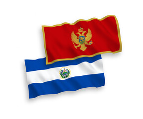 Flags of Montenegro and Republic of El Salvador on a white background