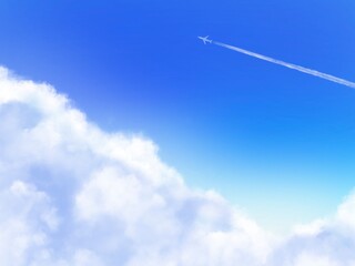 飛行機雲と爽やかな夏空の背景素材