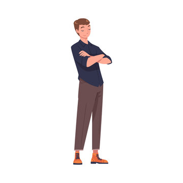 Young Smiling Man with Folded Arms in Standing Pose Vector Illustration