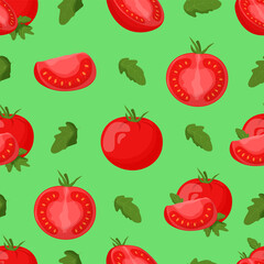 Cute tomatoes seamless pattern. Flat vector illustration