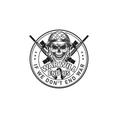 Angry skull warrior weapon in vintage monochrome style isolated vector illustration.