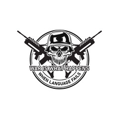 Angry skull warrior weapon in vintage monochrome style isolated vector illustration.