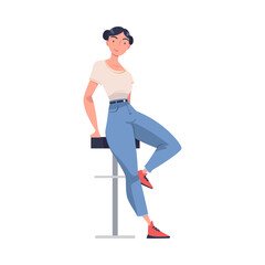 Young Smiling Woman Sitting on Chair Vector Illustration