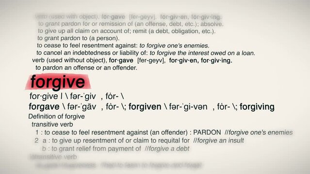 The Word Forgive Red Highlighted in a Dictionary Animation