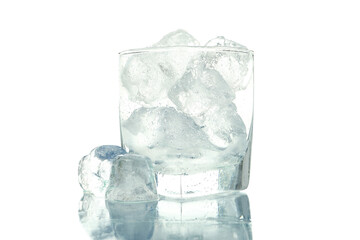 Glass with ice isolated on white background