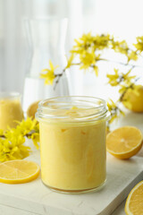 Concept of tasty food, lemon curd, close up