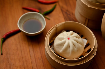Top view, Asian Chinese food, Steamed pork bun.