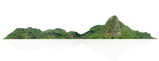 rock mountain hill with green forest isolate on white background